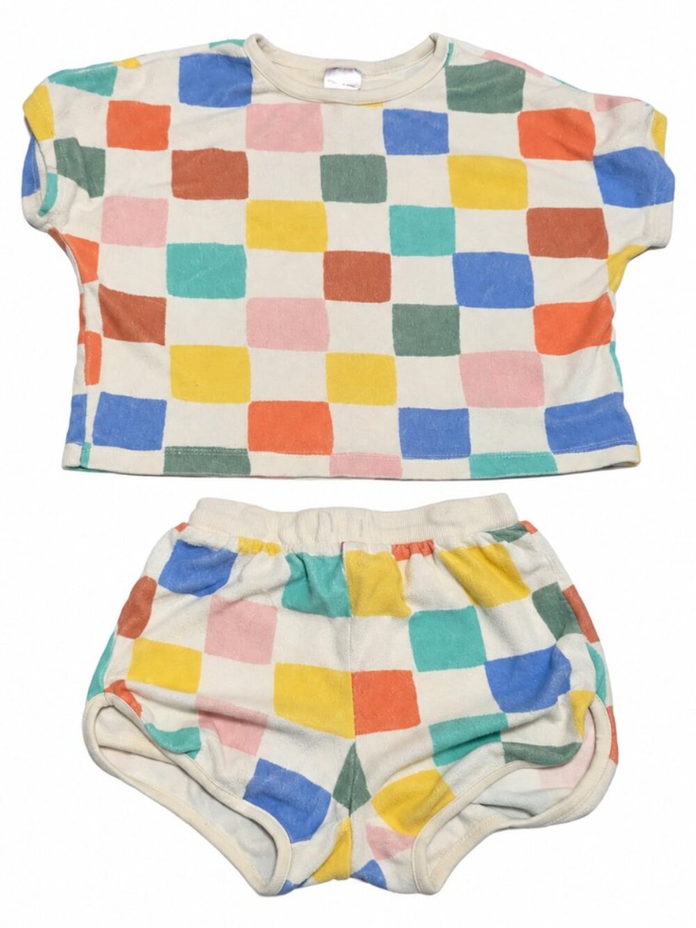 Hanna Andersson Girls Terry Cloth 2 Piece Shorts Set Size 6-7 Colorblock